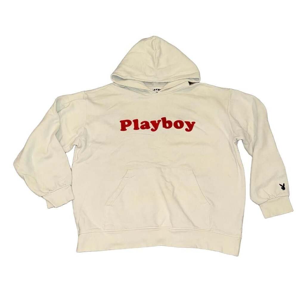 Playboy by PacSun Cream Chenille Logo Drawstring Hoodie XL